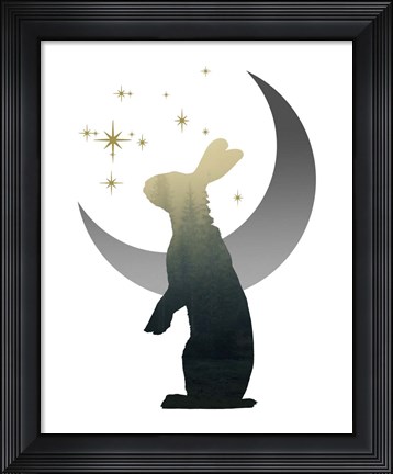 Framed Green Ombre Forest in Hare Silhouette Print