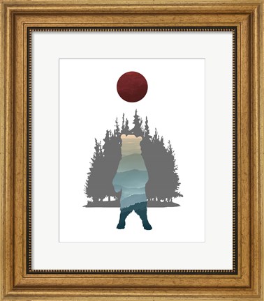 Framed Blue Ombre Mountains in Standing Bear Silhouette Print