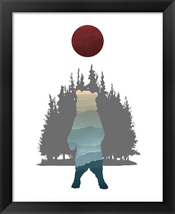 Framed Blue Ombre Mountains in Standing Bear Silhouette Print