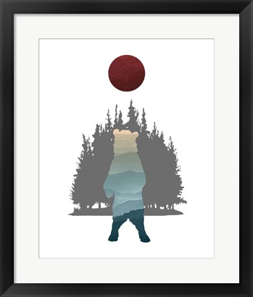 Framed Blue Ombre Mountains in Standing Bear Silhouette Print