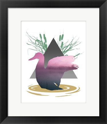 Framed Pink Ombre River in Duck Silhouette Print