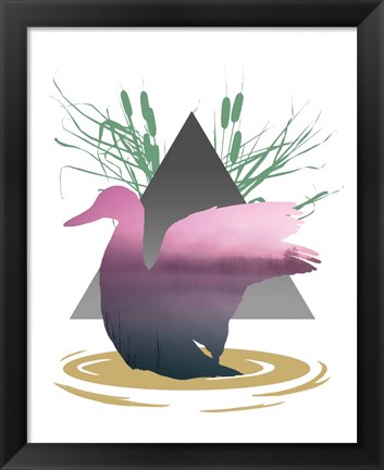 Framed Pink Ombre River in Duck Silhouette Print