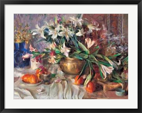 Framed Quang Ho - Lilies and Persimmons Size 35.5x27.5 Print