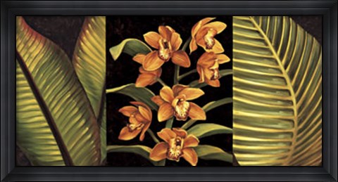 Framed Orange Orchids and Palm Leaves Print