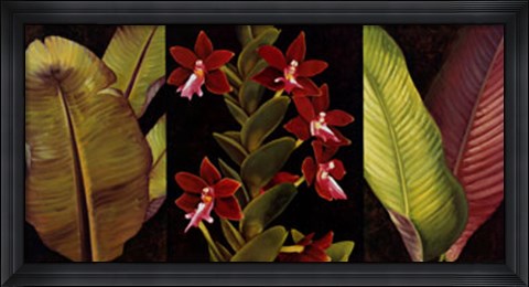 Framed Red Orchids and Palm Leaves Print