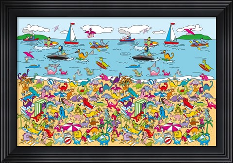 Framed Dino Beach Print