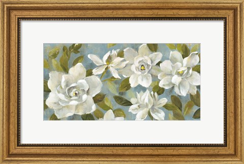 Framed Gardenias on Slate Blue Print