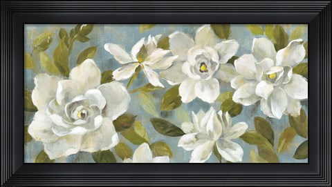 Framed Gardenias on Slate Blue Print