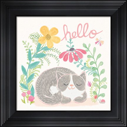 Framed Garden Friends White VI Print