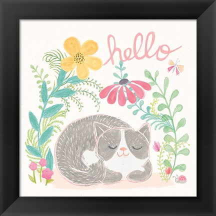 Framed Garden Friends White VI Print