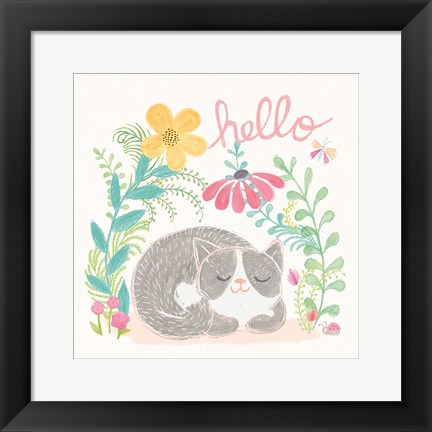 Framed Garden Friends White VI Print