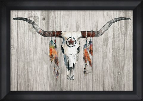 Framed Longhorn on Wood Print