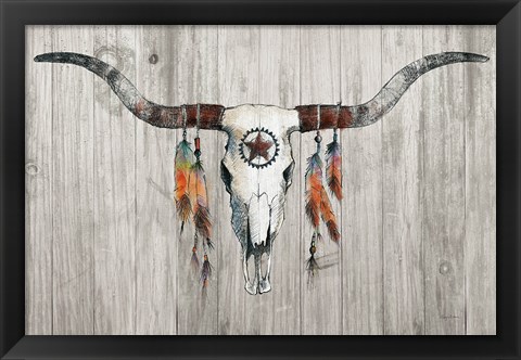 Framed Longhorn on Wood Print