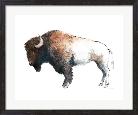 Framed Colorful Bison Dark Brown Print