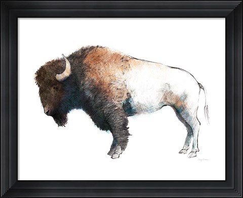 Framed Colorful Bison Dark Brown Print