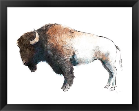 Framed Colorful Bison Dark Brown Print