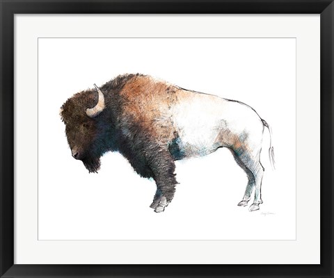 Framed Colorful Bison Dark Brown Print