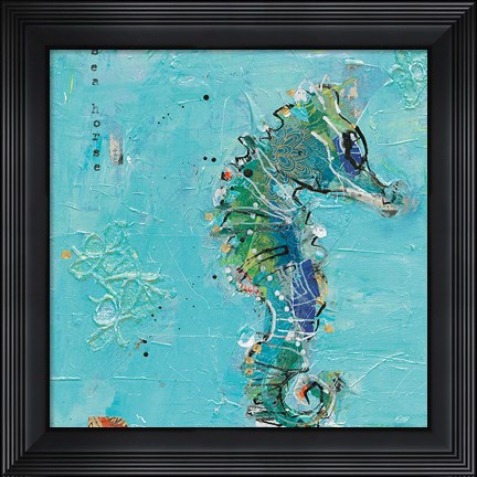 Framed Little Seahorse Blue Print