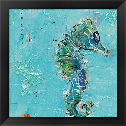 Framed Little Seahorse Blue Print