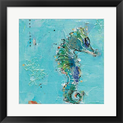 Framed Little Seahorse Blue Print