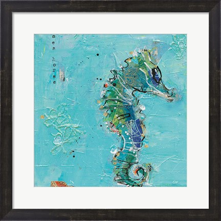 Framed Little Seahorse Blue Print