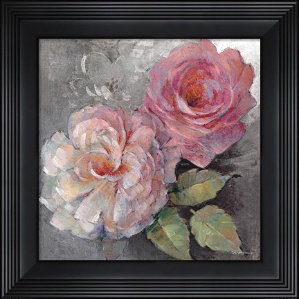Framed Roses on Gray I Print