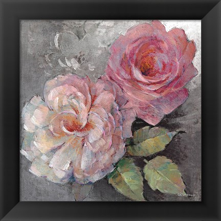 Framed Roses on Gray I Print