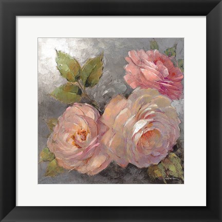 Framed Roses on Gray II Print