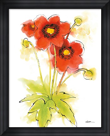 Framed Flores Rojas Green Leaves II Print