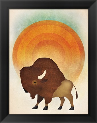 Framed Blazing Sun Bison Print