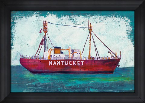 Framed Nantucket Lightship Blue Green Print
