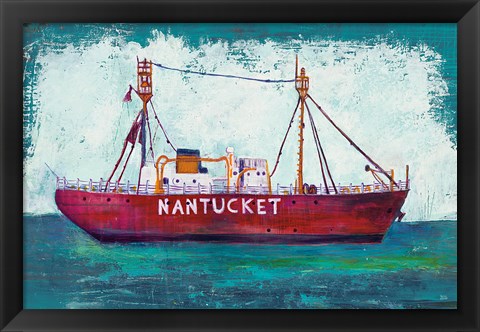 Framed Nantucket Lightship Blue Green Print