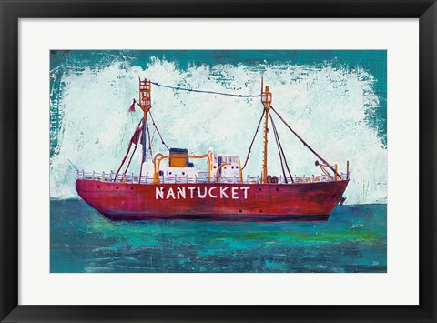 Framed Nantucket Lightship Blue Green Print