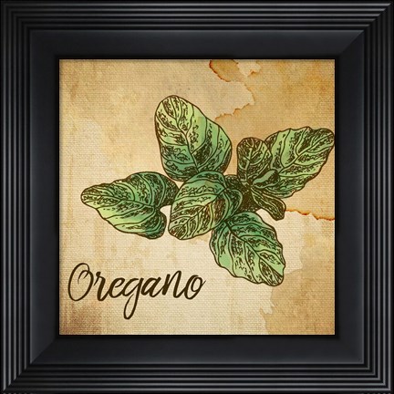 Framed Oregano on Burlap Print