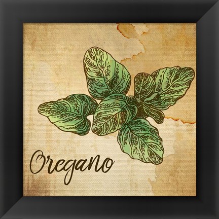 Framed Oregano on Burlap Print