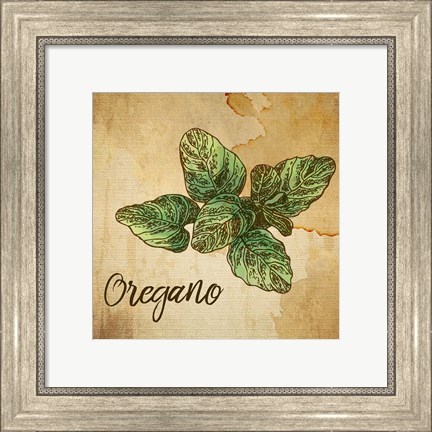 Framed Oregano on Burlap Print