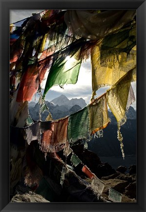 Framed Prayer flags on Summit of Gokyo Ri, Everest region, Mt Everest, Nepal Print