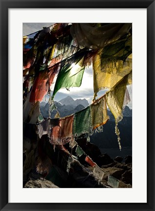 Framed Prayer flags on Summit of Gokyo Ri, Everest region, Mt Everest, Nepal Print