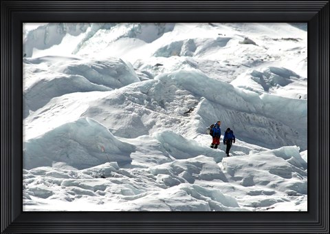 Framed Climbers Return to Base Camp from Khumbu Icefall climbing, Mt Everest Print