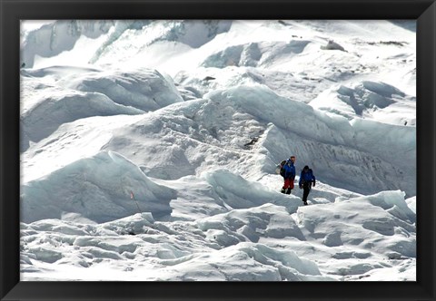 Framed Climbers Return to Base Camp from Khumbu Icefall climbing, Mt Everest Print