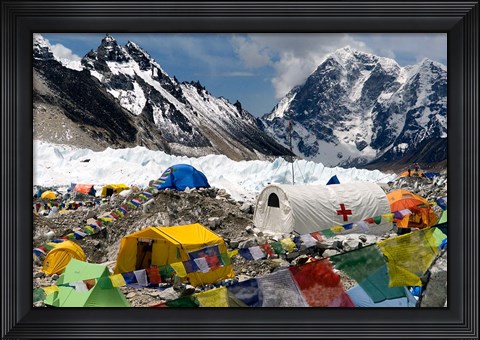 Framed Tents of Mountaineers Scattered along Khumbu Glacier, Base Camp, Mt Everest Print