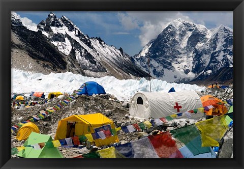 Framed Tents of Mountaineers Scattered along Khumbu Glacier, Base Camp, Mt Everest Print