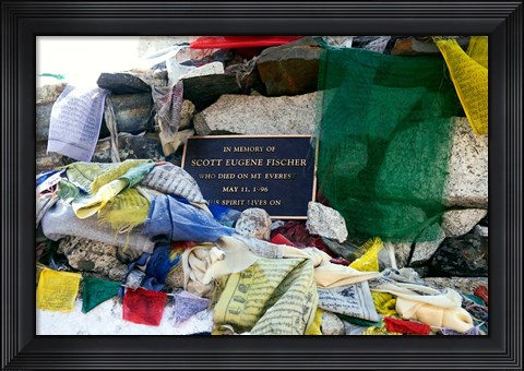 Framed Chorten with in prayer flags, Mt Everest, Nepal Print