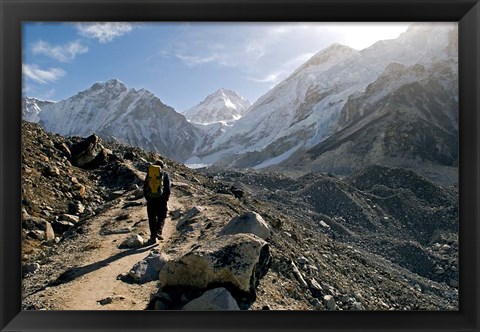 Framed trekker on the Everest Base Camp Trail, Nepal Print