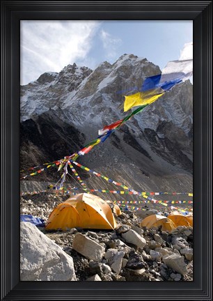 Framed Tents of mountaineers along Khumbu Glacier, Mt Everest, Nepal Print