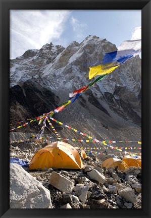 Framed Tents of mountaineers along Khumbu Glacier, Mt Everest, Nepal Print