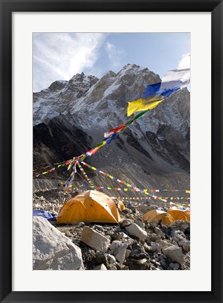 Framed Tents of mountaineers along Khumbu Glacier, Mt Everest, Nepal Print