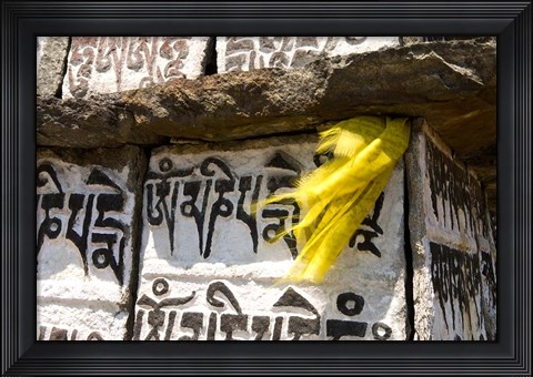 Framed Prayer flag and Mani Stones, Buddhist Mantras, Khumbu, Nepal Print