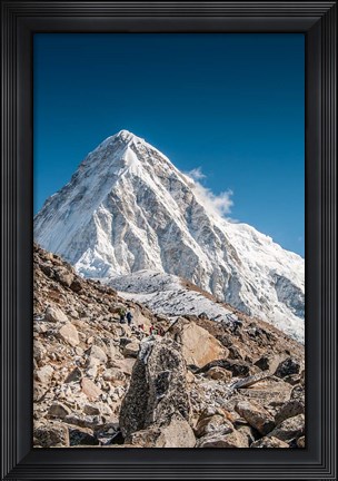 Framed Trekkers on a trail with Mt Pumori in background Print