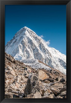 Framed Trekkers on a trail with Mt Pumori in background Print